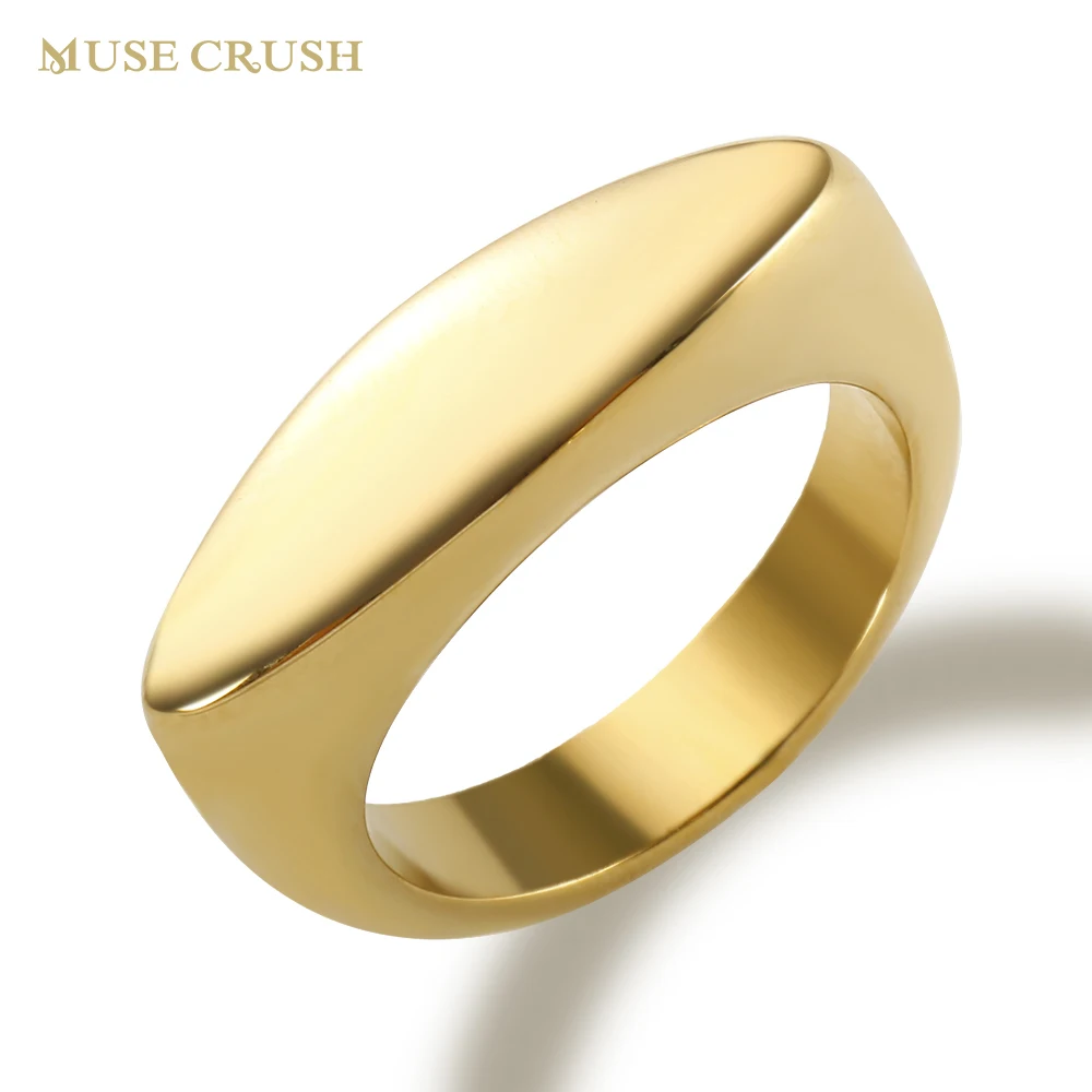 

Muse Crush Stainless Steel Ring Square Shape Signet Style Classic Simple Plain Wedding Engagement Statement Ring for Women Men