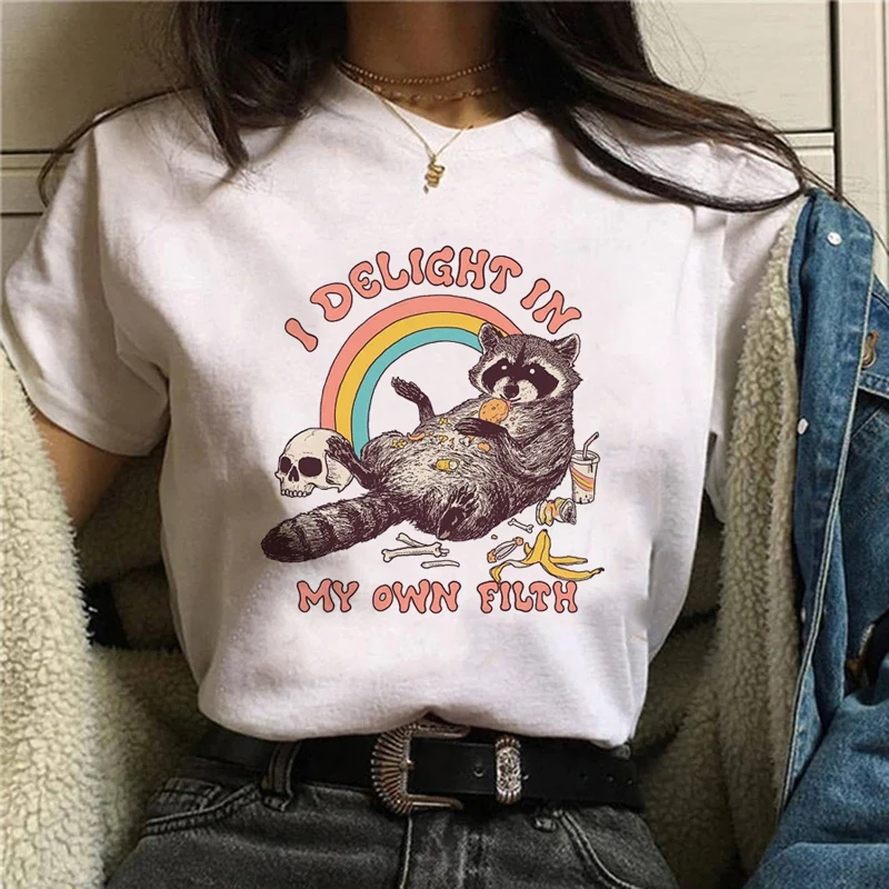 

Harajuku Kawaii Raccoon Printed Casual Women Tshirt Summer Funny Cartoon Ladies Tees 90s Ulzzang Tumblr Graphic Tees Tops Female