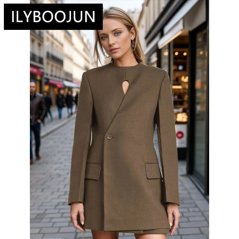 Женский ажурный блейзер с круглым вырезом туника карманами