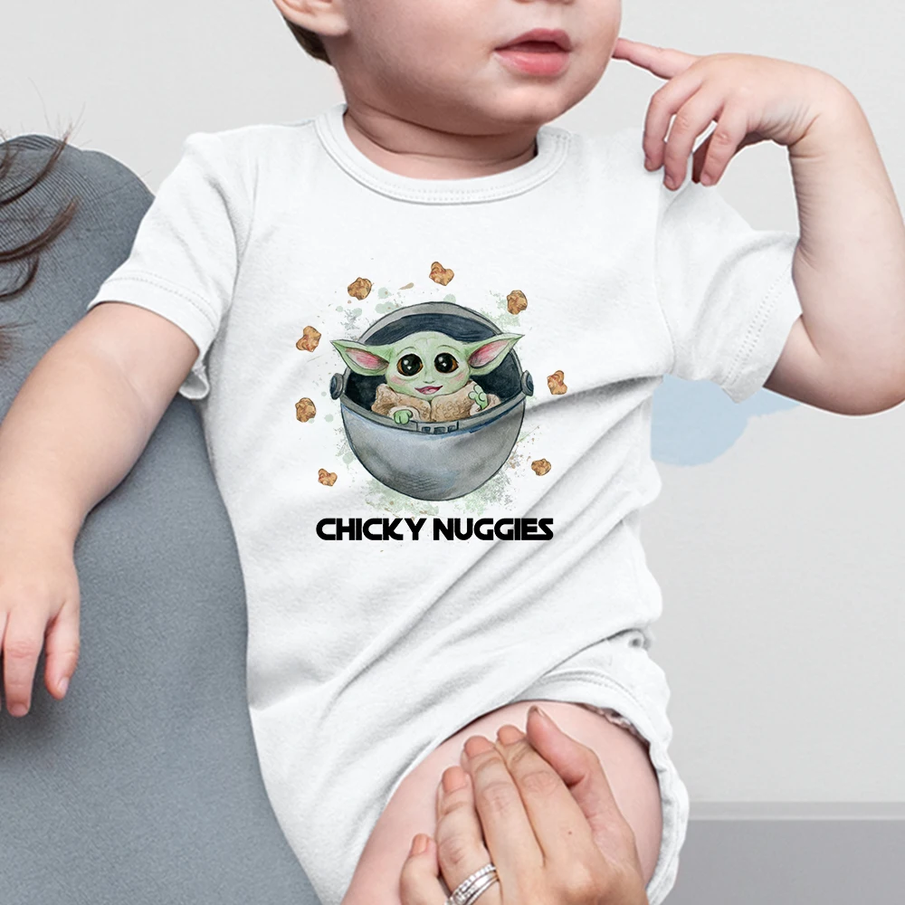 

Одежда для маленьких мальчиков, комбинезон для новорожденных девочек, креативный комбинезон Disney Marvel Kawaii Yoda Chicky Nuggies с принтом, боди высокого...