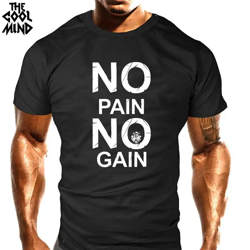 

COOLMIND CR0121A Cotton No Pain No Gain Print Men T Shirt Casual Body Building o-neck Men Tshirt Short Sleeve T-shirt Tee Shirt