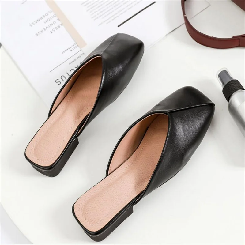 New Women Baotou Muller Shoes Fashion Asakuchi Spring Summer Solid Color Low-heeled Sandals Slippers Outer Wear Large Size 44