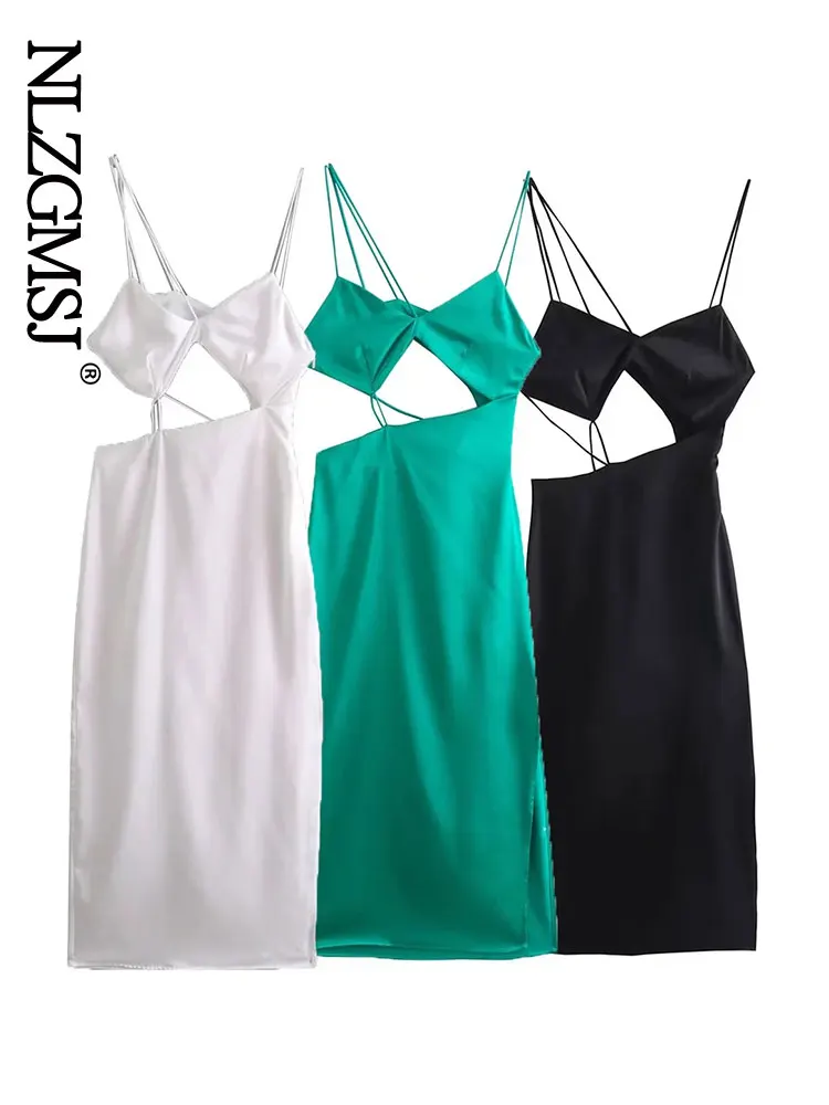 

Nlzgmsj ZBZA 2023 Bandage Dress Spaghetti Straps Hollow Out Dress Women Bodycon Bandage Dress Elegant Woman Party Dress 202303
