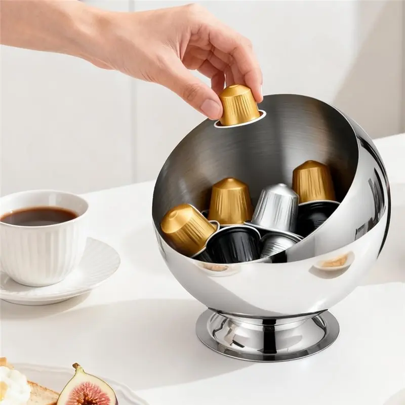 Фото Держатель для кофейных капсул M12K — Металлический диспенсер большой емкости для капсул K-Cup, совместимый с Nespresso — Серебристая отделка для хранения №5