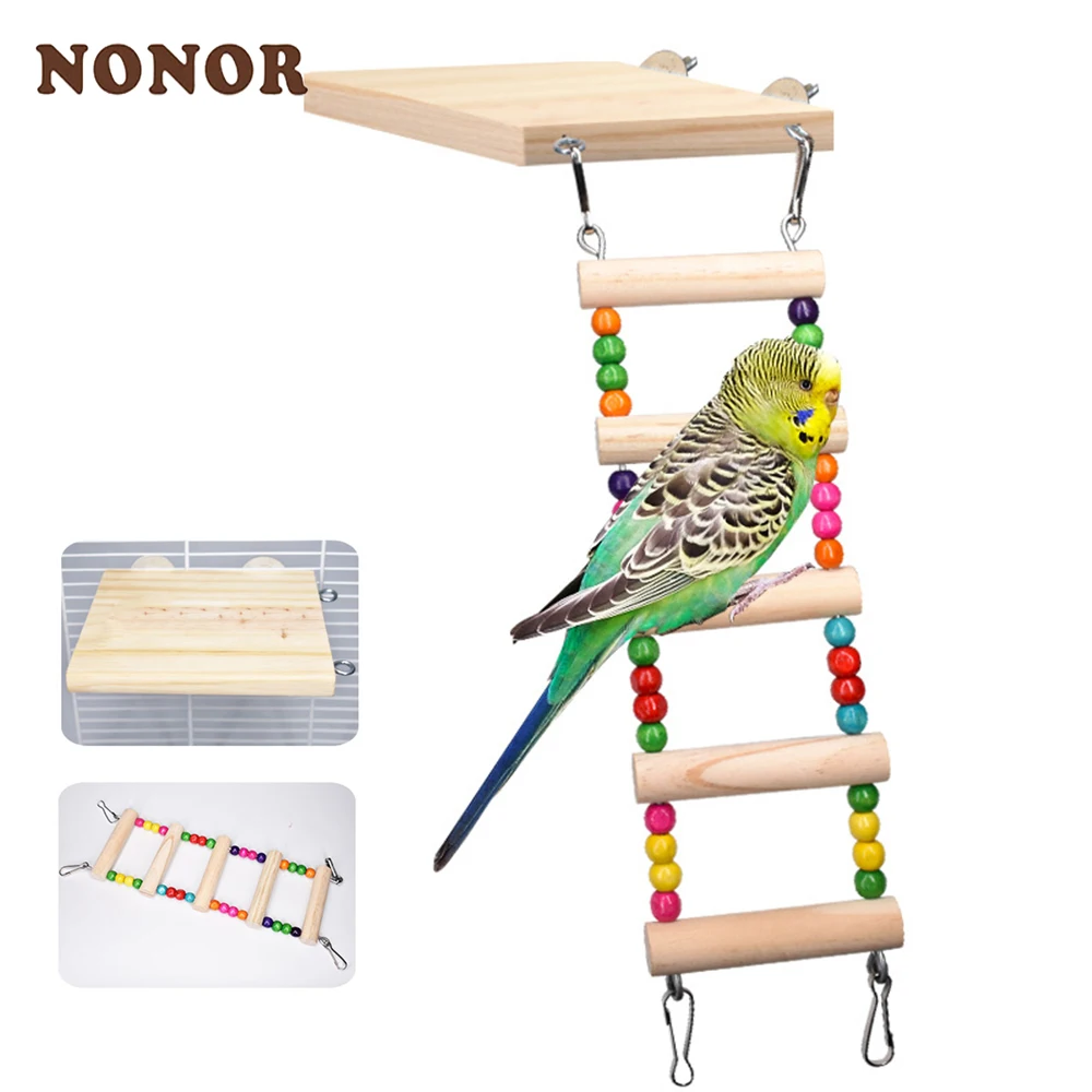 

NONOR Parrot Toys Hanging Ladder Bridge Wooden Hamster Swing Climbing Natural Wood Hanging Colorful Balls Bird Stairs Supplies