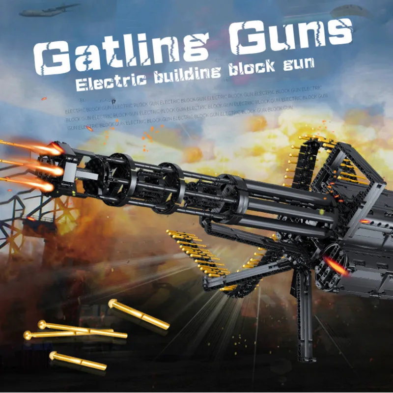 

Technical Guns City Gatling Guns Emission Model Building Blocks Weapon Bricks Technicial Toys for Children Kids Gifts