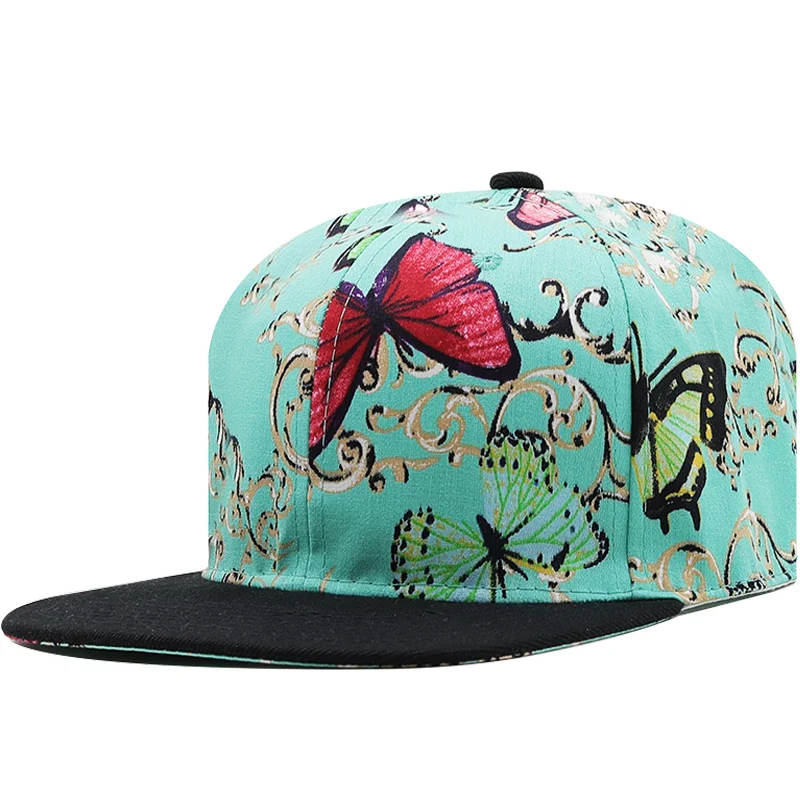 

Бейсболка для девочек с простым принтом бабочки, кепка с плоским козырьком в стиле хип-хоп, женская уличная шляпа от солнца