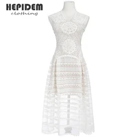 hepidem clothing runway fashion autumn party dresses womens hollow out embroidery vintage mesh sleeveless long dress 69802