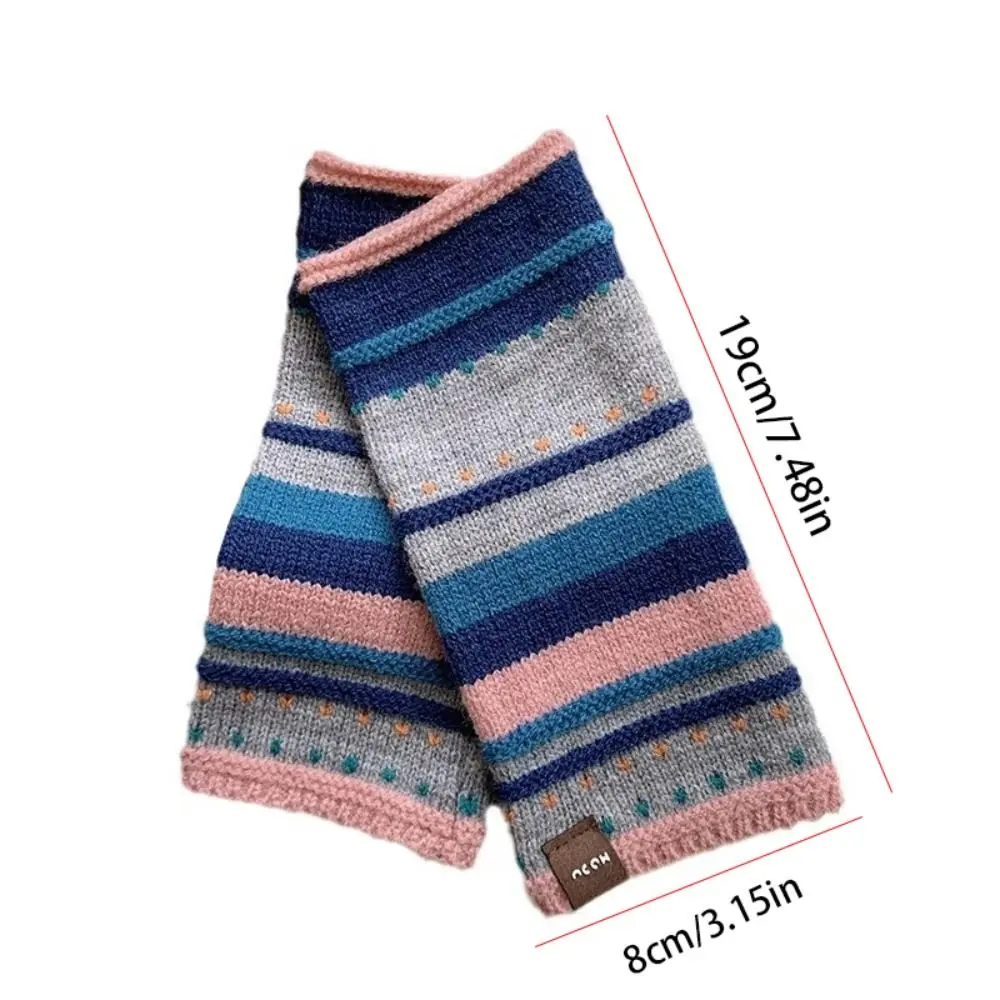 Kawaii вязаные перчатки с сенсорным экраном в радужную полоску розовые зимние