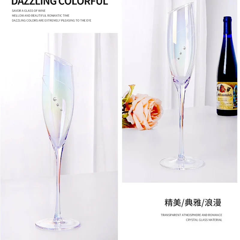 

Яркий бокал цвета шампанского с тонким стержнем ручной работы, Европейский хрустальный бокал с бриллиантами, посуда для напитков, брикет 6 ш...
