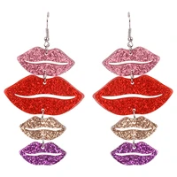 trendy multilayer red lips acrylic drop earrings for women colorful geometric glitter long dangle earrings fashion jewelry gifts