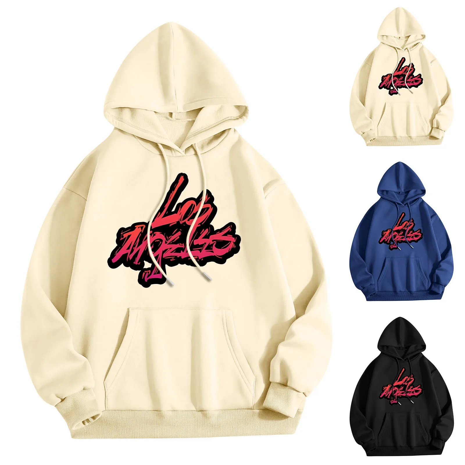 

Women's Plain Basics Brushed Letters Loose Fit Hooded Sweatshirts Long Sleeves Pockets Shoulders Snap down Sweatshirt Women