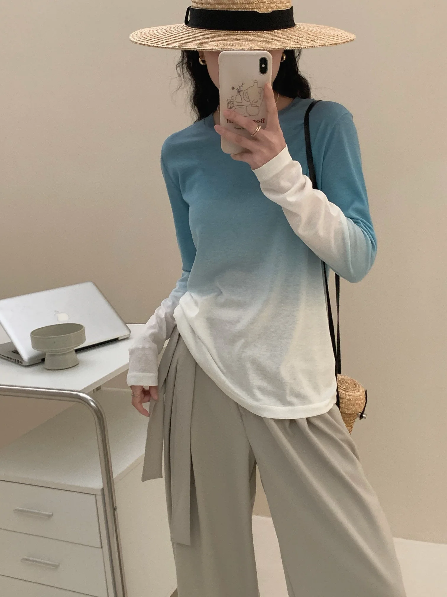 Эксклюзивный Свободный Тонкий водорастворимый свитер с градиентом для ранней