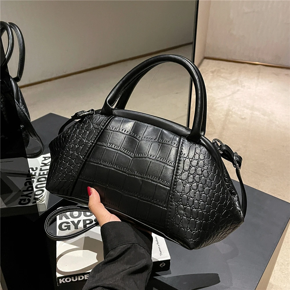 

Кожаные докторские сумки Burminsa с короткой ручкой для женщин, новинка 2023, дамская сумка через плечо с узором под крокодиловую кожу, сумки-раку...