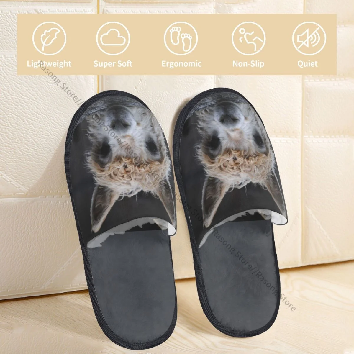 Плюшевые домашние тапочки альпака голова ламы теплая мягкая обувь домашняя