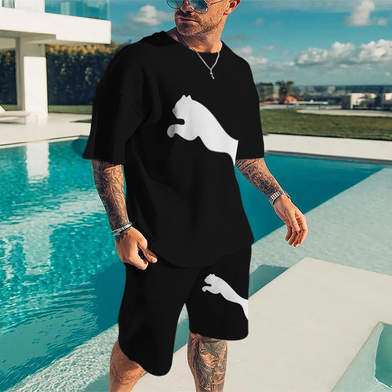 

Summer Cool Quick-drying Men's Short-sleeved tshirts shorts suit Beach Tracksuit 2 piece set outfit Sets Casual Breathable cloth