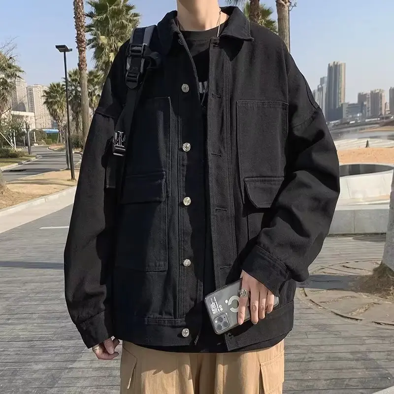 Джинсовое пальто для мужчин модная универсальная Свободная куртка-карго в стиле