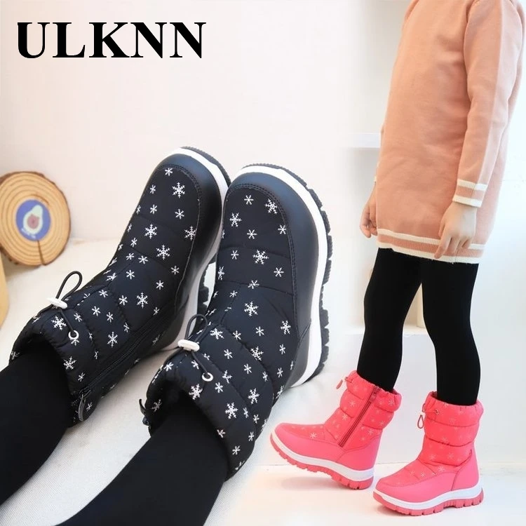 ULKNN Snow Boots For Children Winter Girl Cotton-padded Soft Bottom Shoes Warm Outdoor Casual Footwear Boys Non-slip Boats