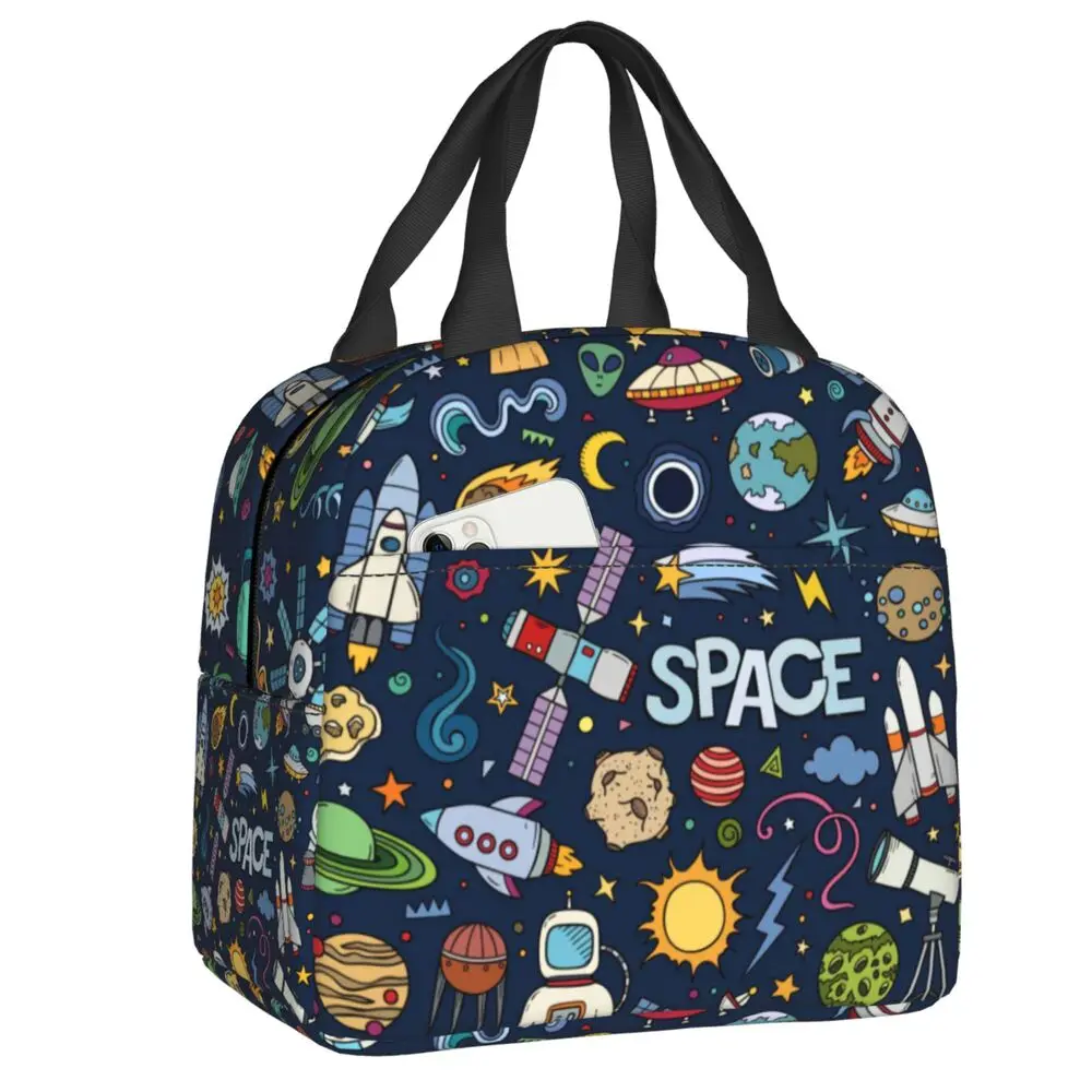 

Сумка для ланча с солнечной планетой и космосом, теплый изолированный Ланч-бокс с космонавтом для женщин, детей, школьные пикники, сумки для еды
