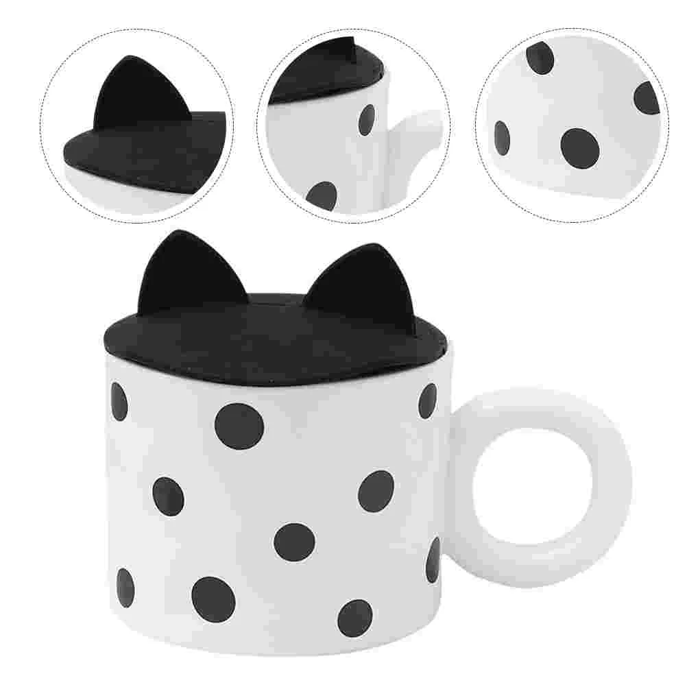 

Ceramic Coffe Mugs with Cat Ears Lid Vintage Coffee Cup Mug Tea Cup Water Drinking Cup for Cappuccino Espresso