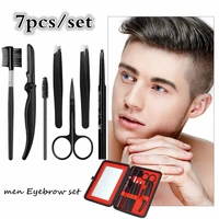 7pcsset professional eyebrow tool mirror tweezer eyebrow trimming set for men make up tool kit