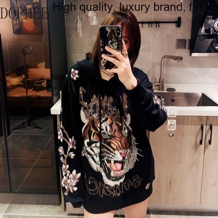 

Blingbling персиковый роскошный Цветущий Тигр Лидер продаж Женская Толстовка Новая Осенняя мода пуловер с капюшоном Топ уличная одежда для дискотеки