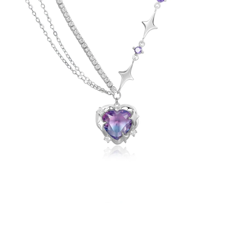 

S925 Sterling Silver Gradual Change Love Necklace Women's Cool Design Ins Quad Star Collar Chain