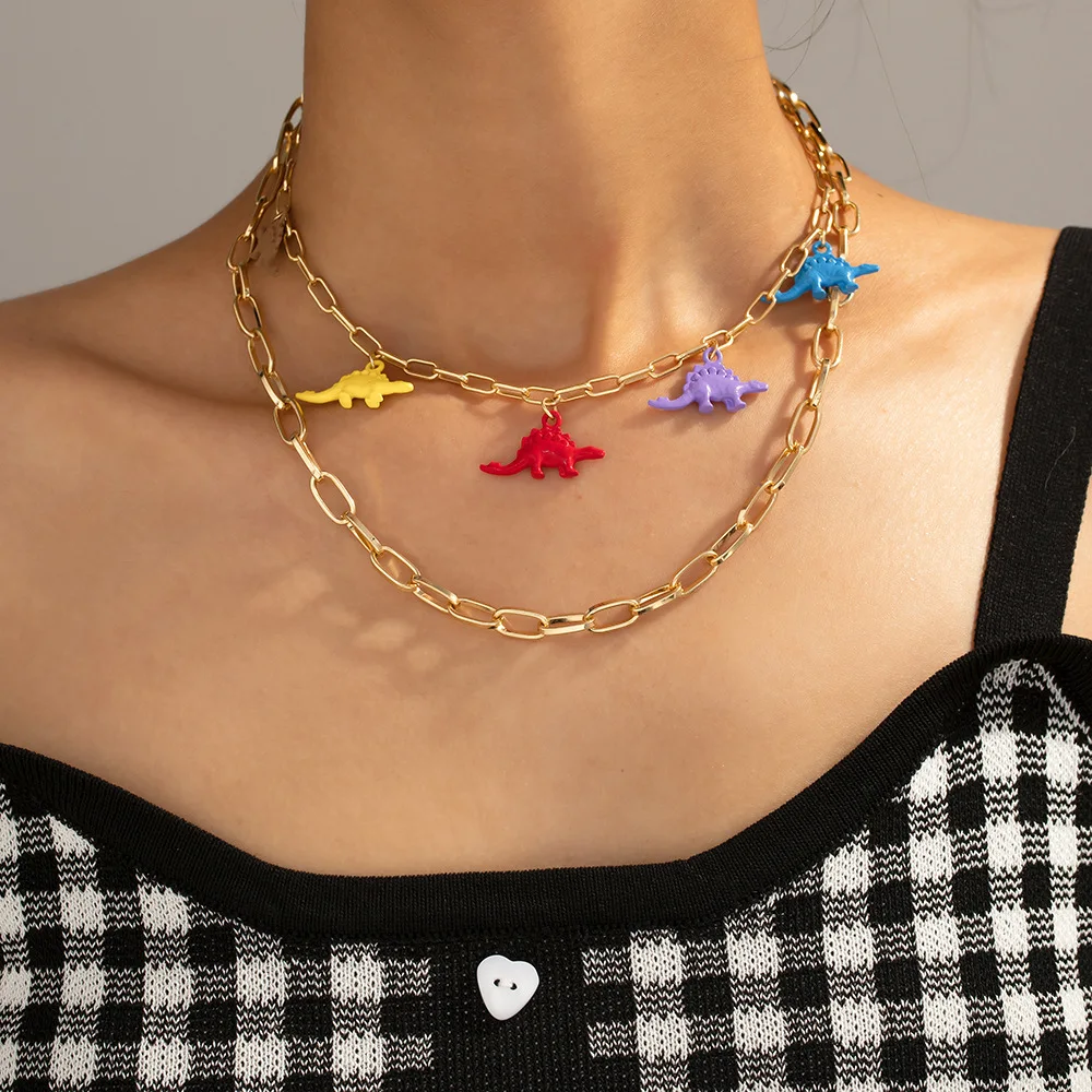 

2022 Funny Cute Acrylic Dinosaur Pendants Chocker Chain Clavicle Necklace for Women Hip Hop Punk Fashionable Retro Jewelry Gifts