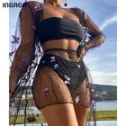 Соблазнительный комплект бикини INGAGA из 4 предметов, женский купальник-бандо с длинным платьем, новинка 2022, сетчатая накидка, прозрачная юбка, костюм с длинным рукавом