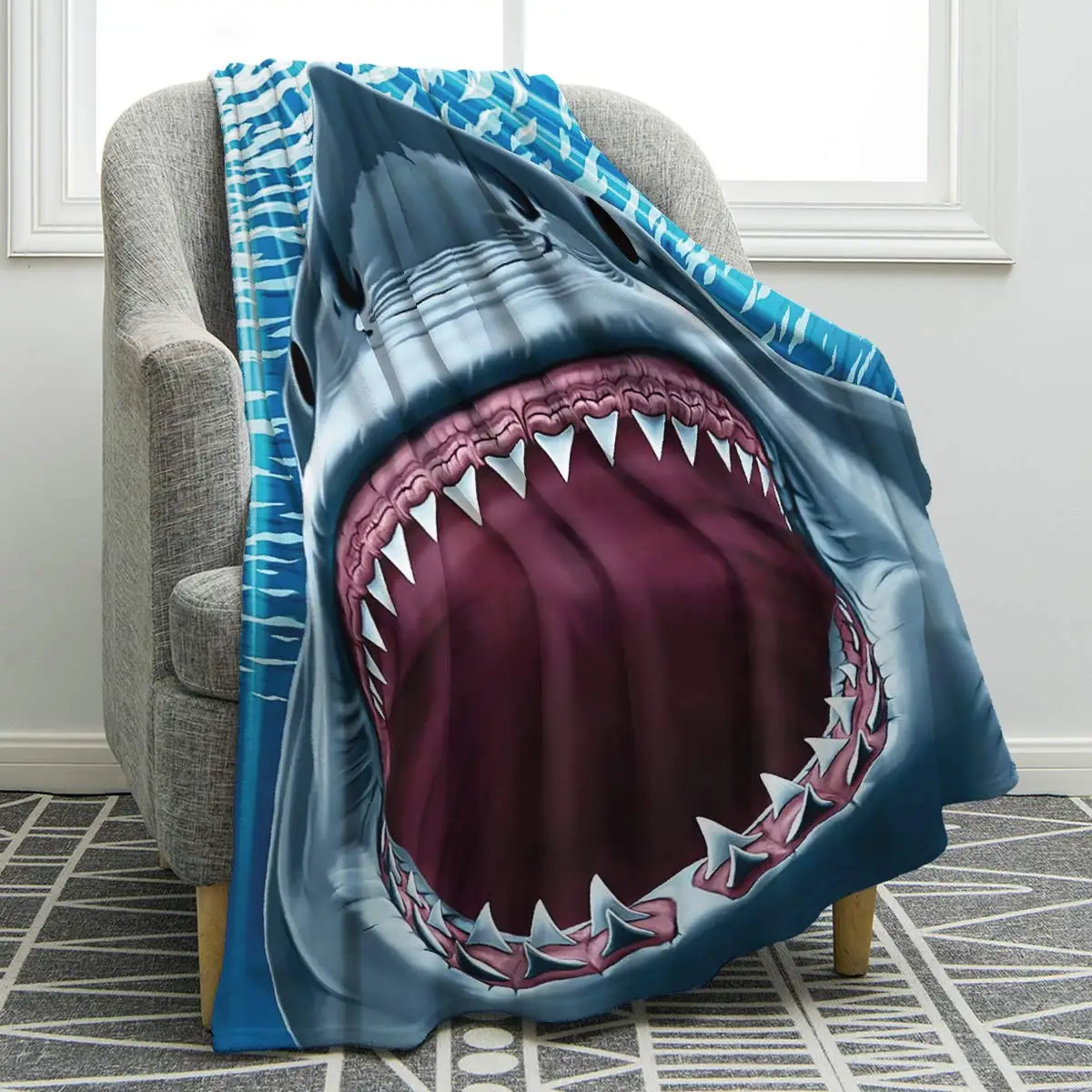 

Great White Shark Mouth Blanket Ocean Animal Soft Warm Print Throw Blanket for Kids Adults Gift