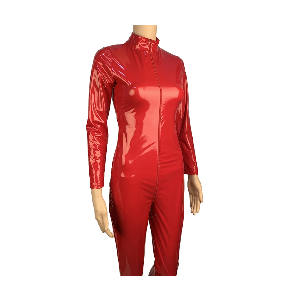 Блестящие Эротические комбинезоны для вечевечерние НКИ из ПВХ с длинным рукавом