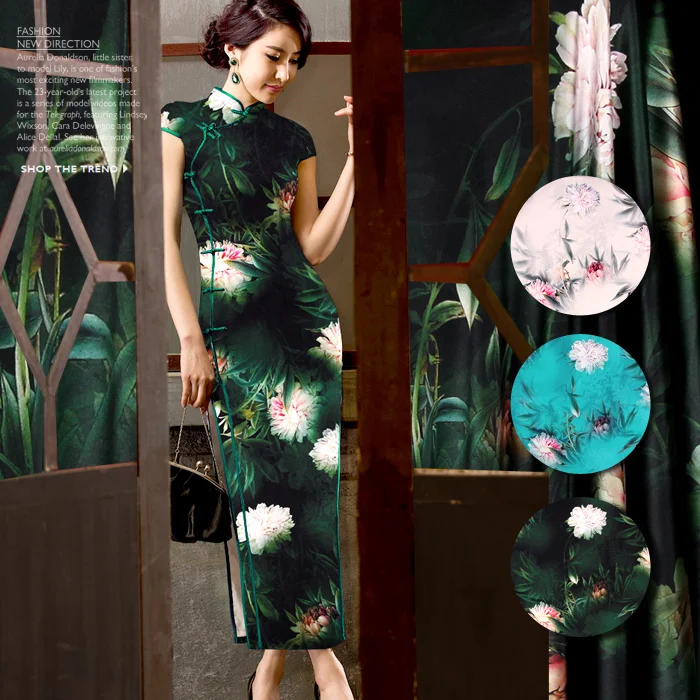 

By 1 Meter Printing Silk Fabric Elastic Satin Material Xinlei Bloom