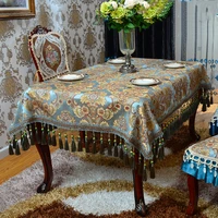 european luxury tassel table cloth high density 3d embroidery process tablecloth anti slip suede bottom dining table cover