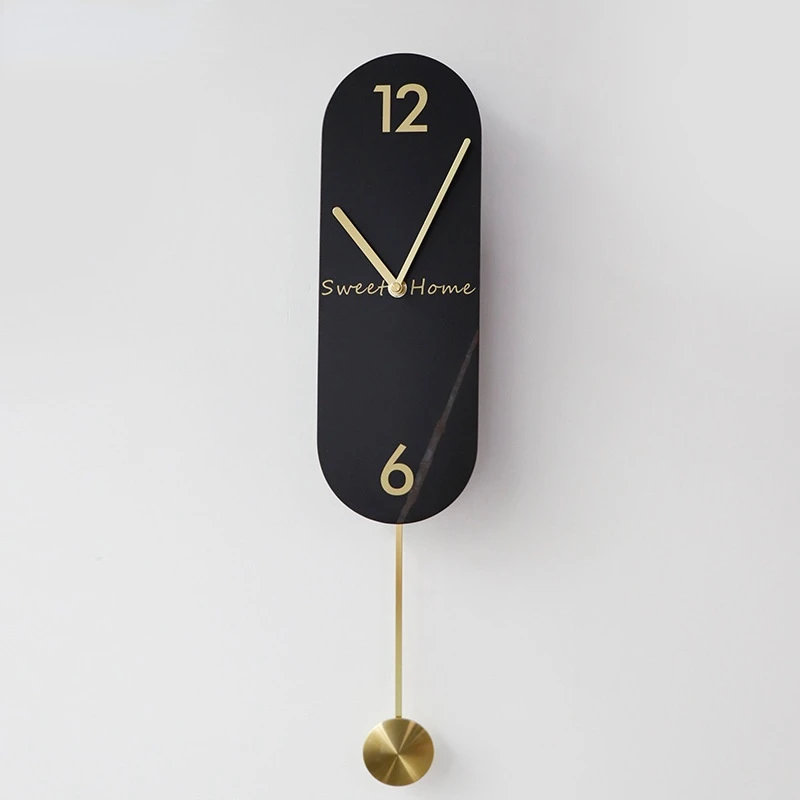 

Marble Rock Plate Pendulum Clock Modern Design Simple Silent Swing Living Room Decoration Hanging Wall Clock