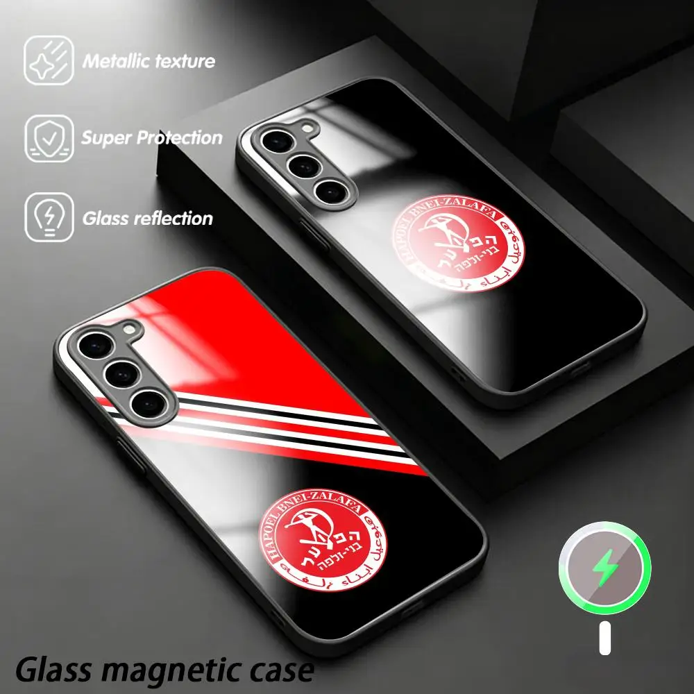 Фото Чехол для телефона с модным дизайном Hapoel Haifa FC для Samsung S26 S25 S24 S23 S22 S21 Plus Ultra Fold A, стеклянный магнитный чехол. №1