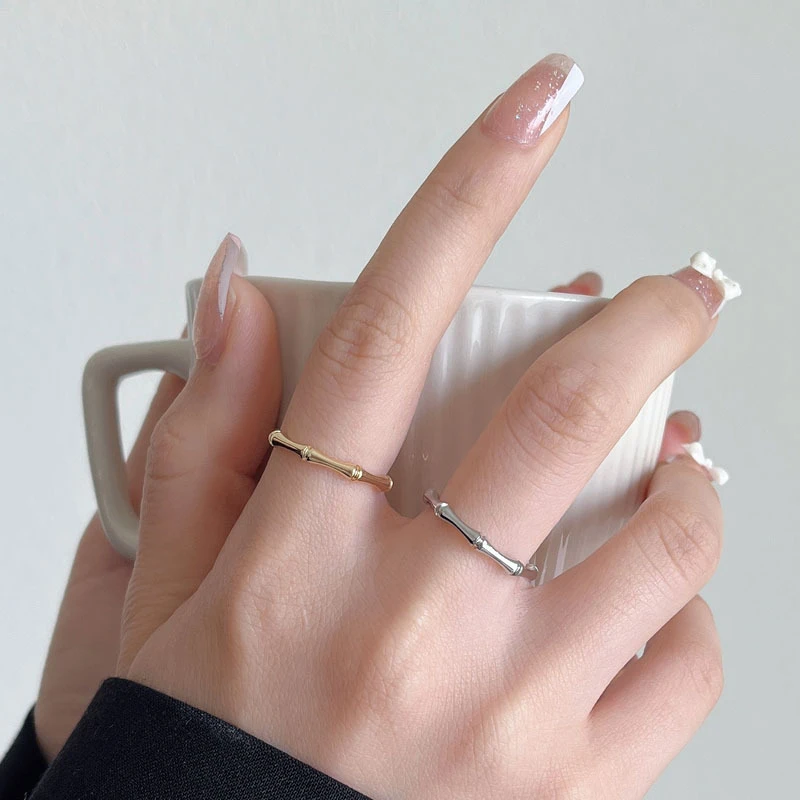 

Дизайнерские открытые кольца в виде бамбукового узла, гладкие Регулируемые кольца в винтажном стиле для женщин и девушек, аксессуары