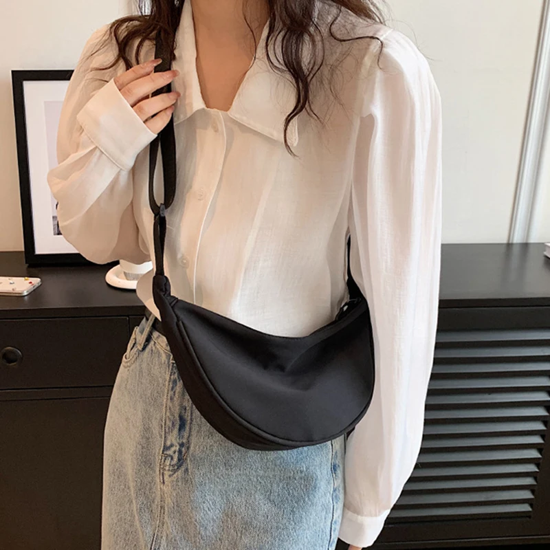 Модная Однотонная Женская Сумка Через Плечо Нейлоновая В Форме Бродяги С