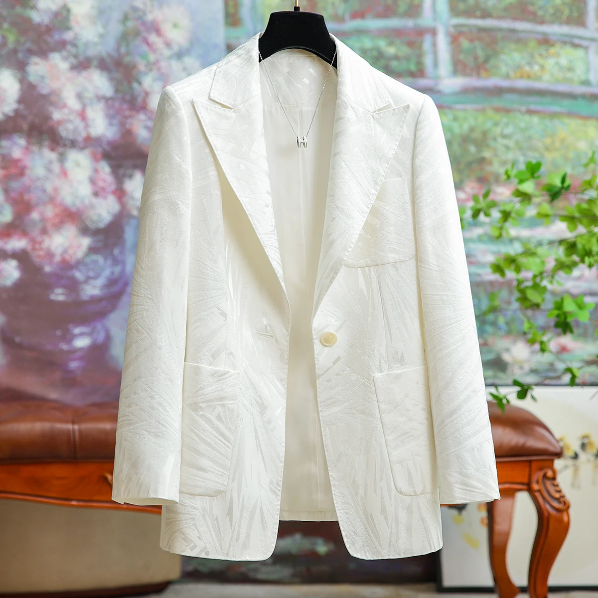 

Spring Autumn Jacquard Formal Straight Suit Jacket Female Temperament Fashion Elegant Top Simple Design Single Piece Suit Slim