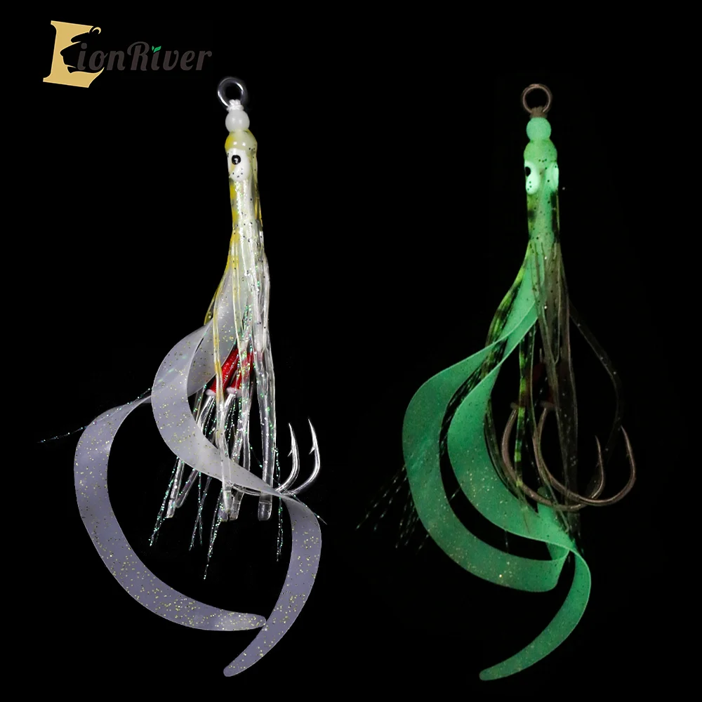 

LIONRIVER 10PCS Soft Squid Fishing Lure Luminous Silicon Streamer Trolling Jig Bait Hook Deep Sea Fishing Special Artificial