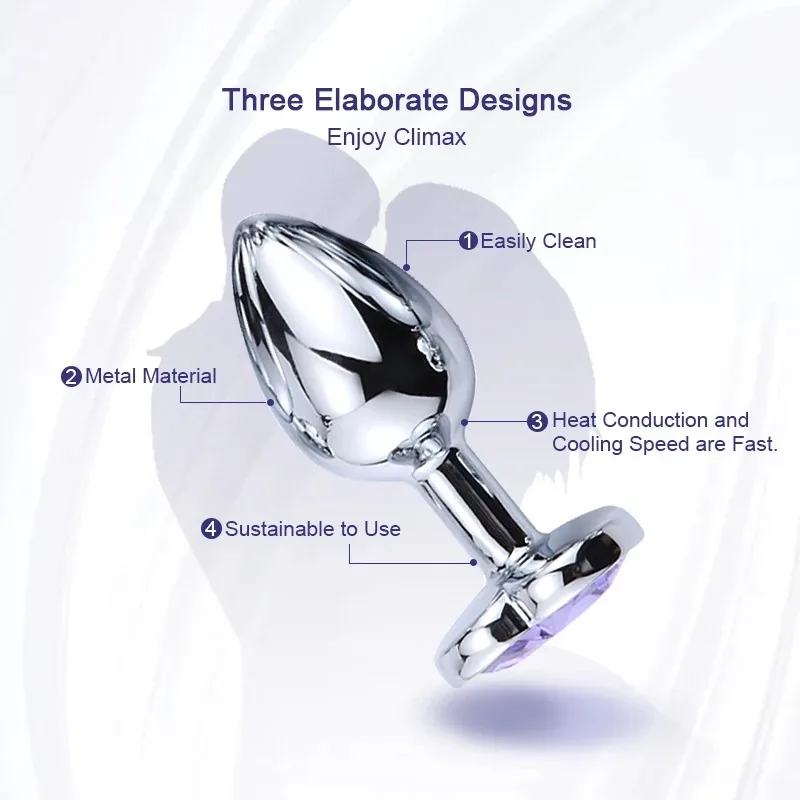 Anal Plug Heart 3 Sizes Stainless Steel Crystal Removable Butt Stimulator Sex Toys Prostate Massager Dildo