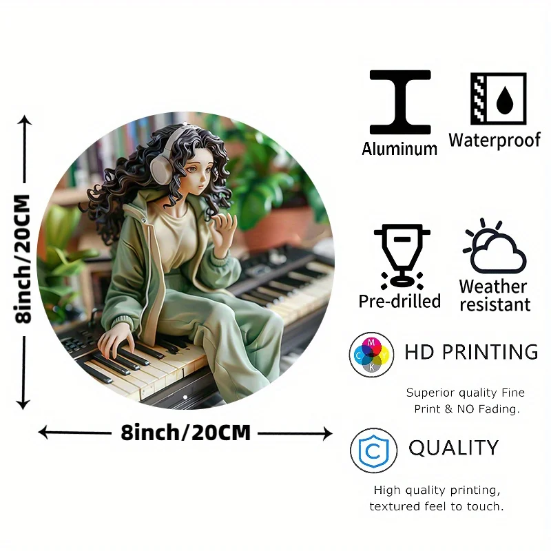 Круглая алюминиевая настенная вывеска молодая женщина со скрепленными волосами