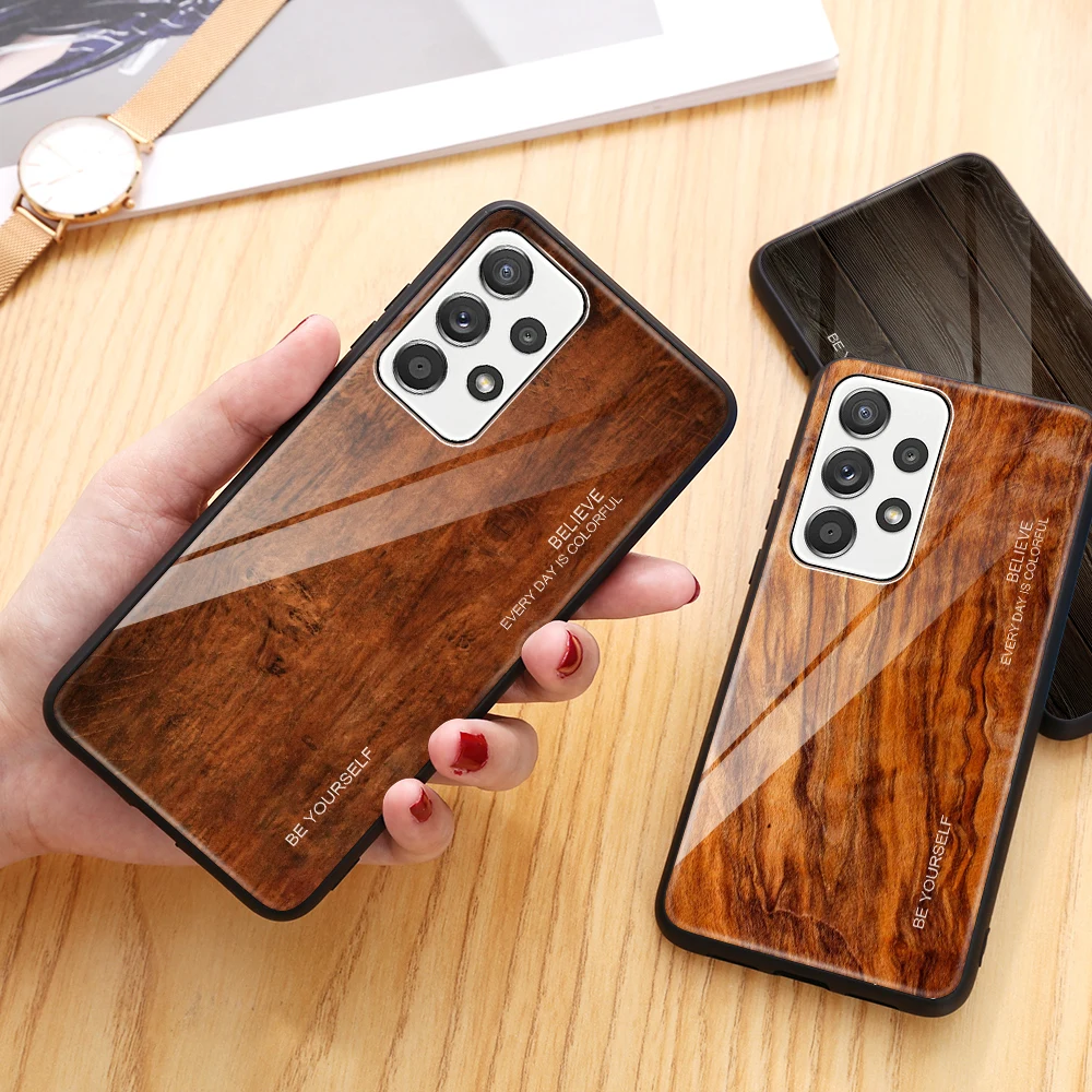 Wood Grain Glass Phone Case for Samsung Galaxy A53 A73 5G Case For Samsung a52 a52s a 73 53 13 Case Back Cover galaxy a53 Funda