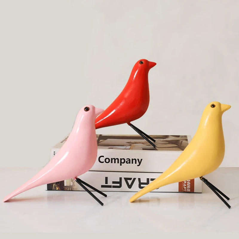

Фигурки с простым декором, Скандинавская деревянная имитация птицы ручной работы, миниатюрная модель, украшения для дома и офиса, подарки