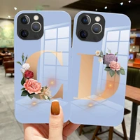 diy custom surname letter flower phone case for iphone 11 pro max 8 7 plus xs max xr se 2020 luxury lavender purple glass cover