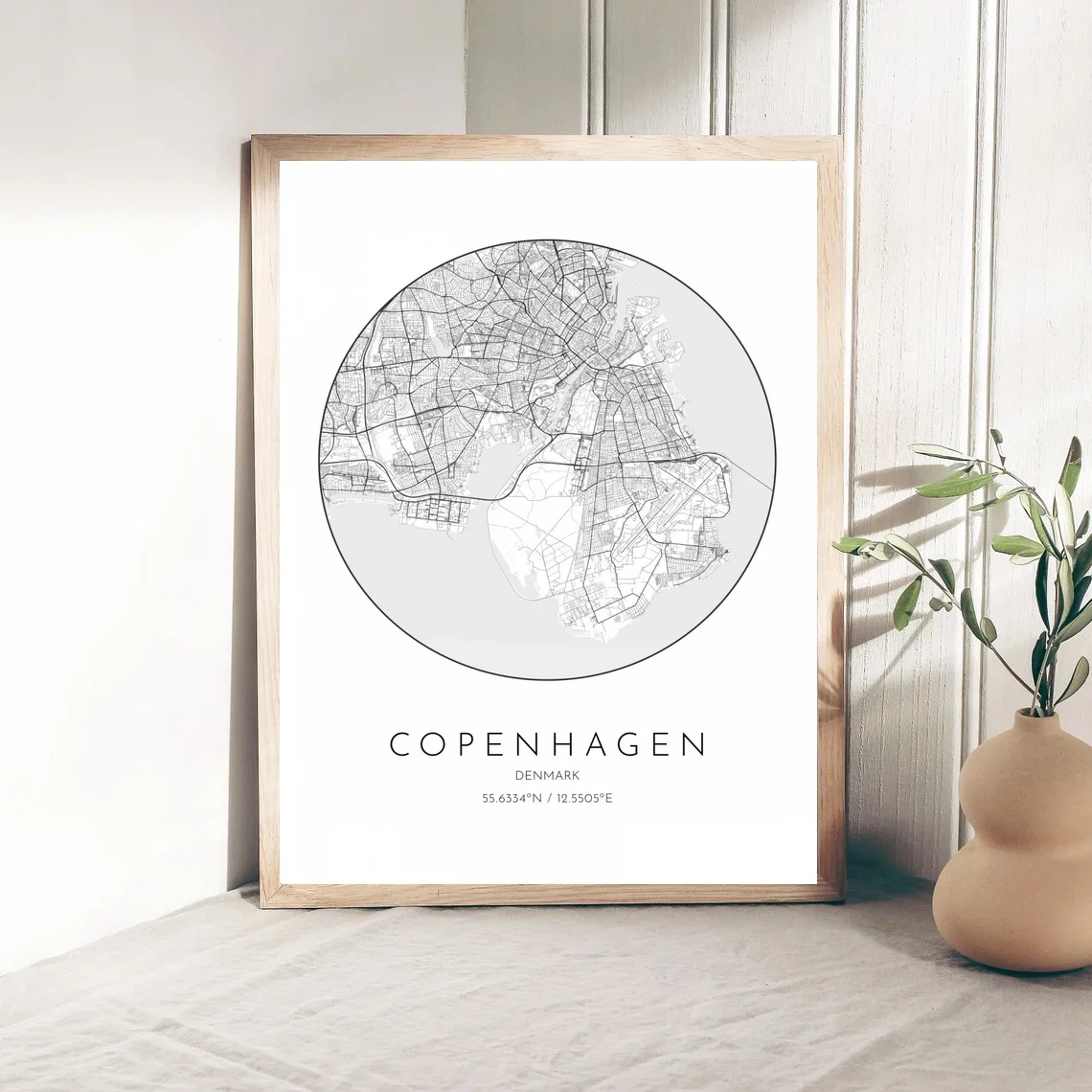 Копенгаген Дания минималистичные городские карты настенное искусство холст