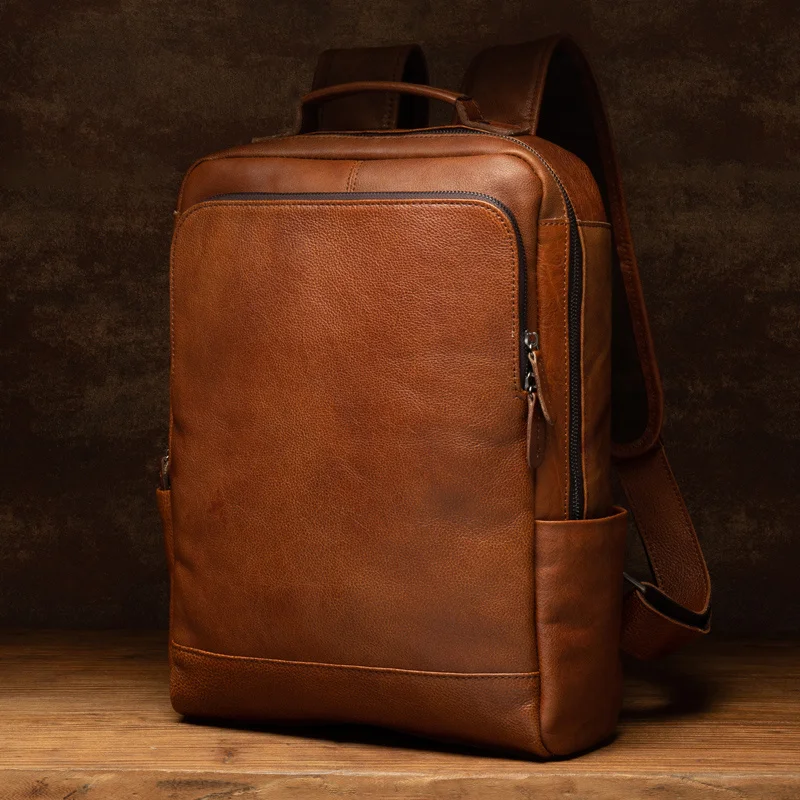 

Hand-rubbed vegetable tanned leather Backpack Men casual retro first layer leather laptop bag travel Backpacks school bags