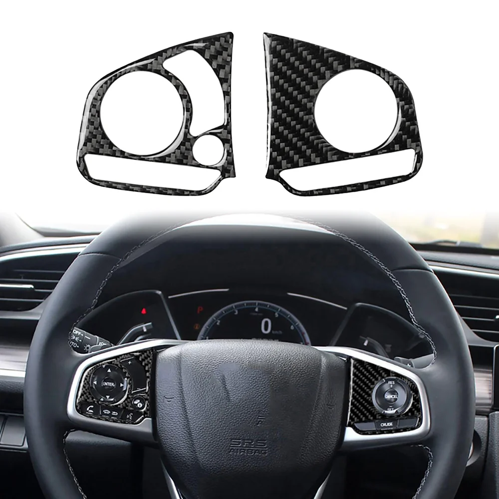 

Настоящее углеродное волокно для Honda десятого поколения для Civic, кнопки на руль автомобиля, декоративные наклейки на панель, автомобильные аксессуары