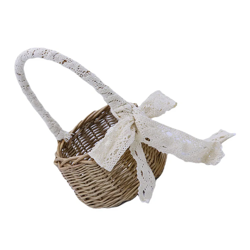 

Basket Woven Flower Rattan Portablehandles Baskets Storage Decorative Decoration Decor Photo Prop Wedding