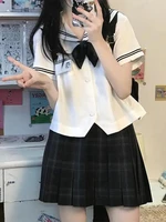 houzhou kawaii blouse women summer white shirt preppy style jk bow japanese sailor collar lolita school outfit sweet cute girl