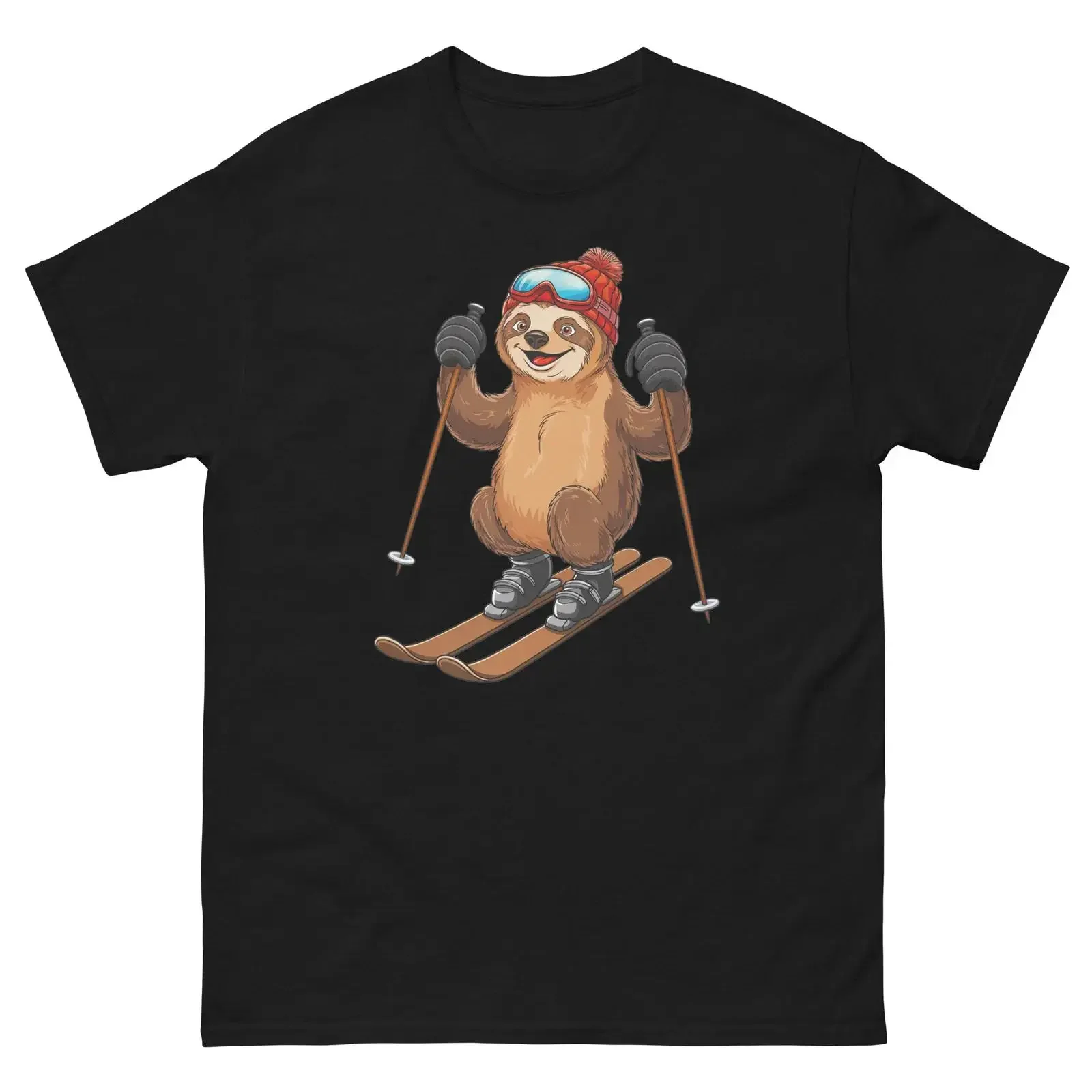 Фото Футболка Faultier Skifahren Skifahrer Fun Cartoon Ski, винтажная, с эффектом потертости, уличная одежда, мужская, мягкая, универсальная, унисекс, модная, слегка состаренная №1